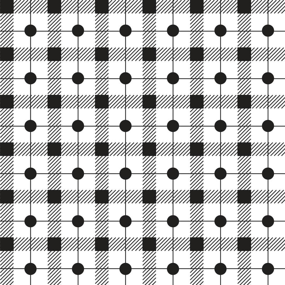 Cute Polkadot Circle Round Dot Geometry Element Black White Stripe Striped Line Checkered Plaid Tartan Buffalo Scott Gingham Pattern Cartoon Vector Seamless Pattern Print Mat Background