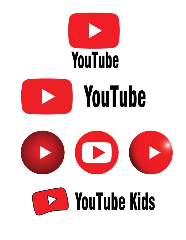 youtube logo youtube kids logo in red color round and rectangular shape vector illustration