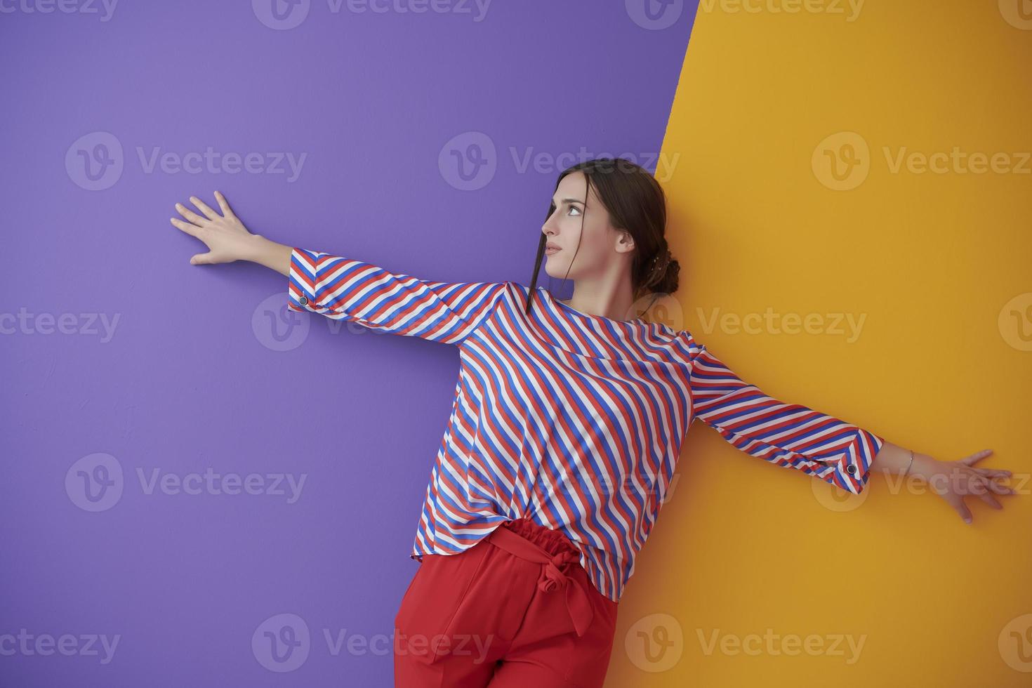 Young female model with open wide arms photo