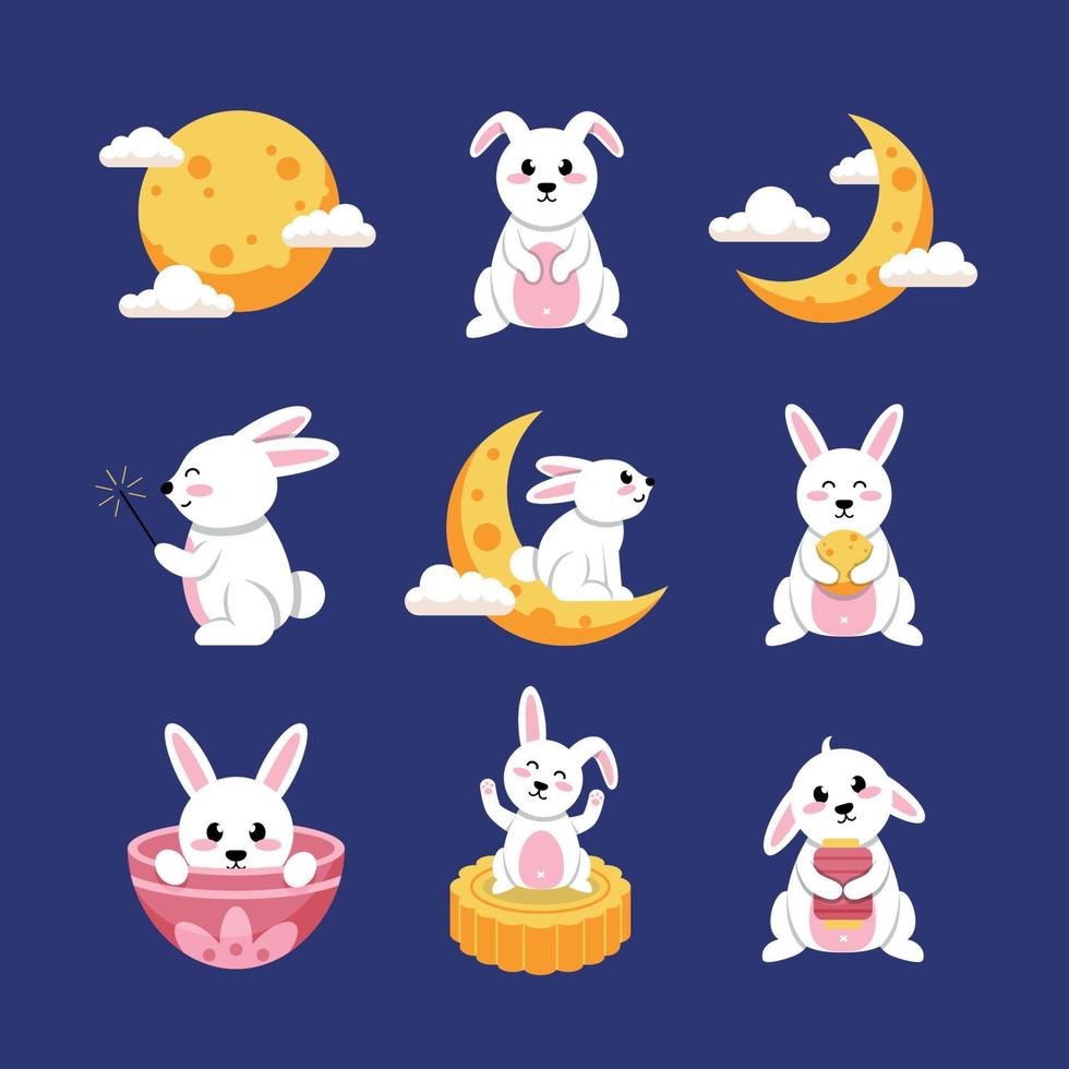 Moon And Bunny Icon Set vector