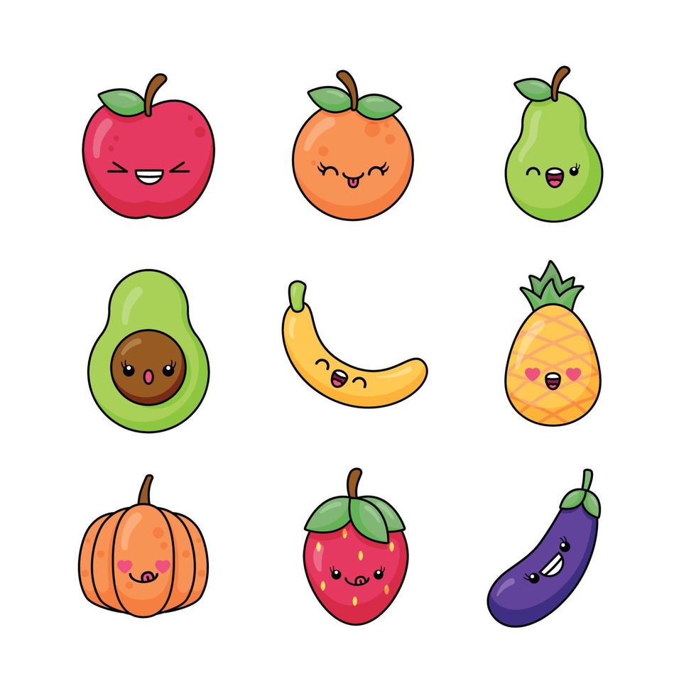 Kawai Food Sticker Icon Element Template Collection vector