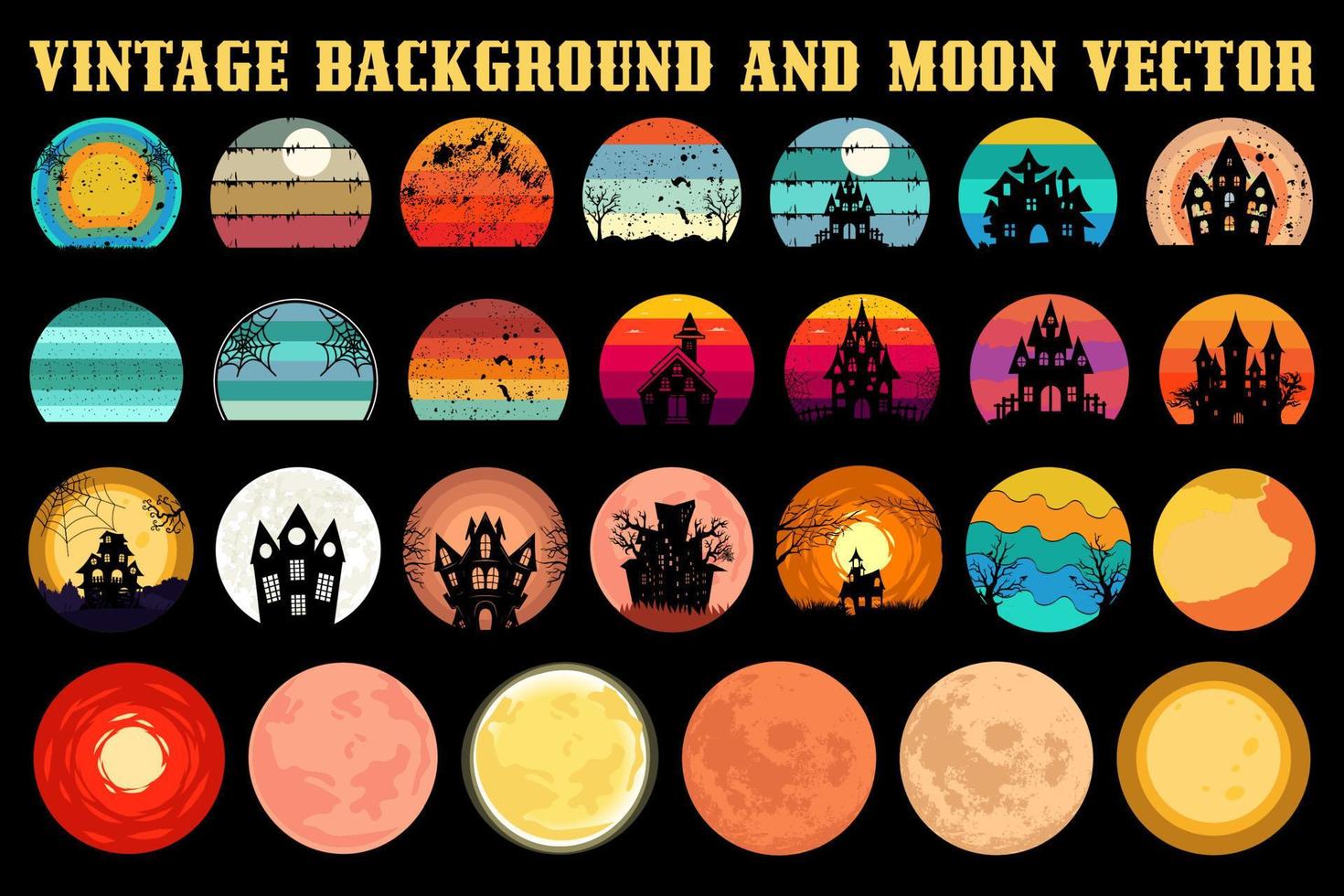 Vintage background bundle, moon vector, design element, silhouette, graphic illustration vector