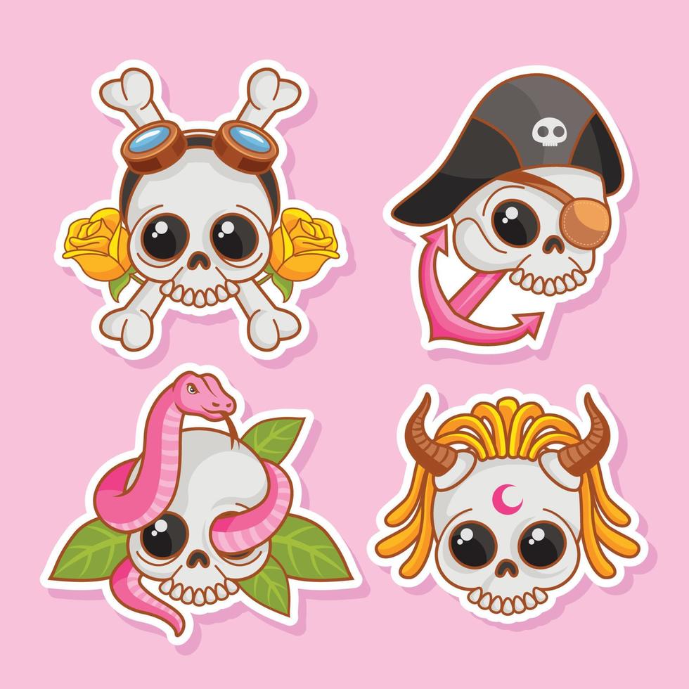 Kawaii Skull Sticker Collection 10945056 Vector Art at Vecteezy