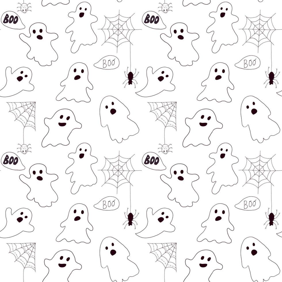 Seamless pattern with cute ghosts for Halloween. vector