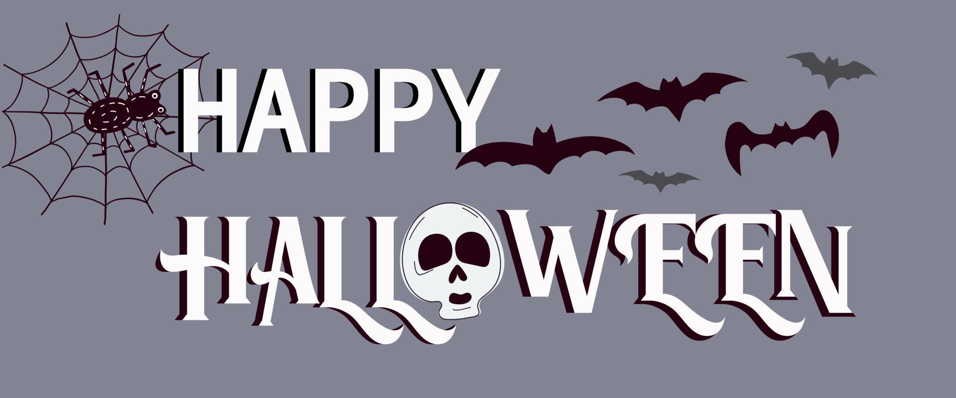 Greeting card with Happy Halloween. With poutine and bats. vector