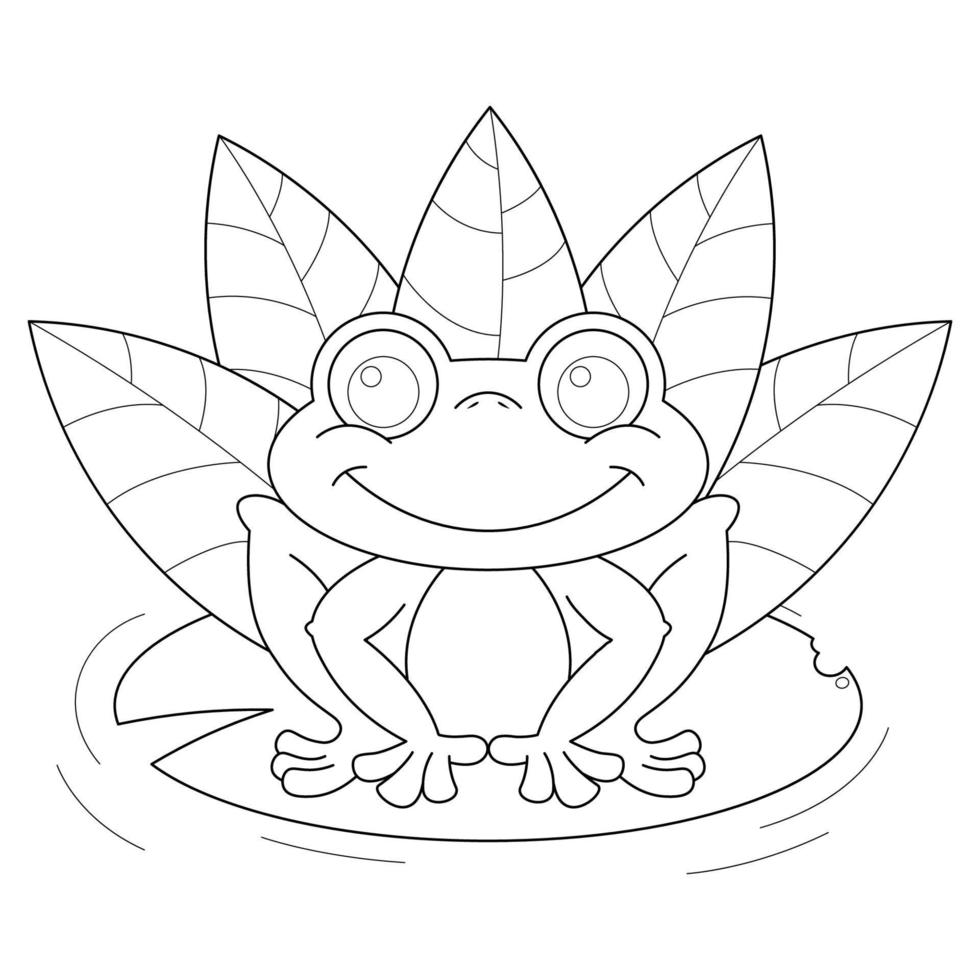 Frog sitting on lotus leaf suitable for children's coloring page vector illustration