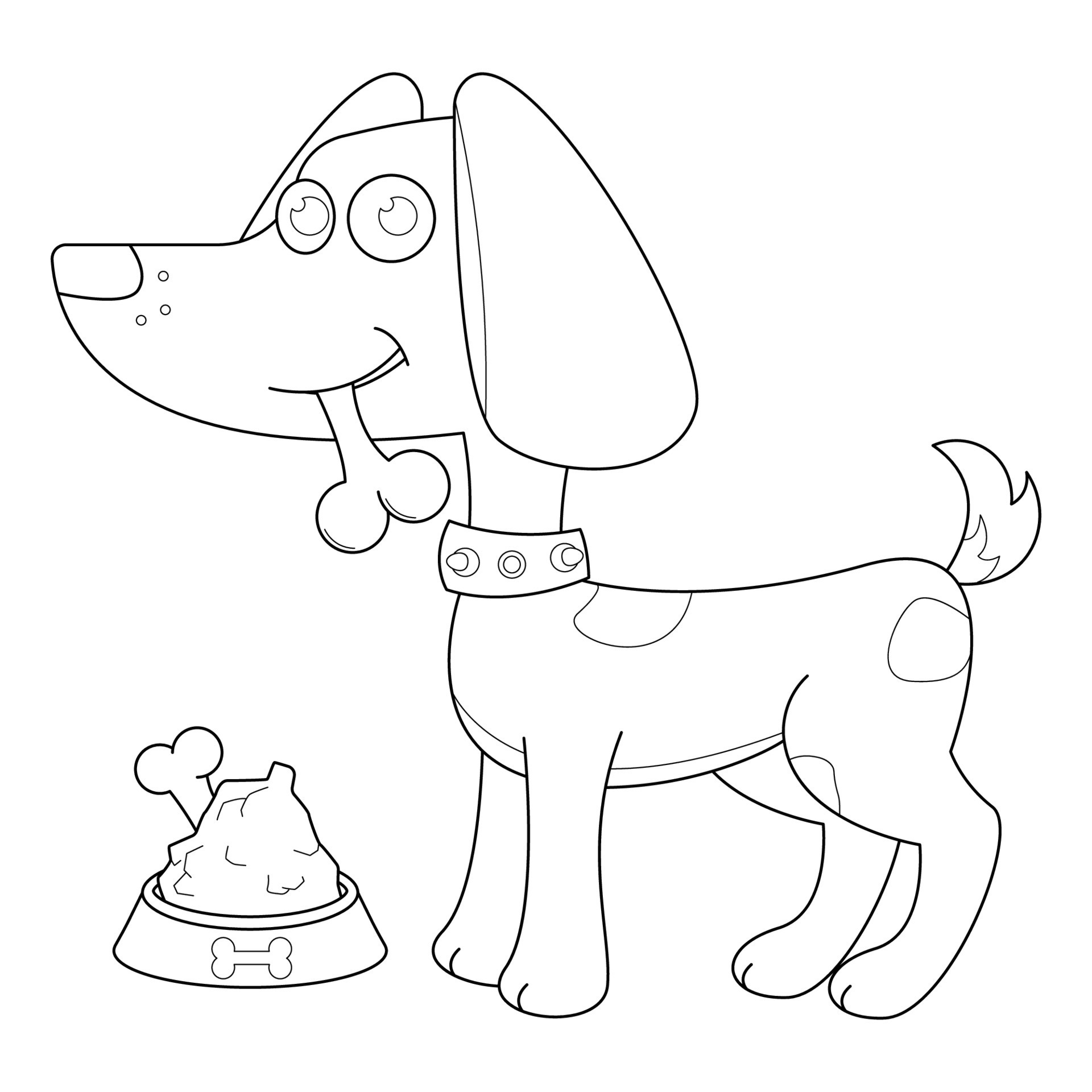 Dog eating bones suitable for children's coloring page vector