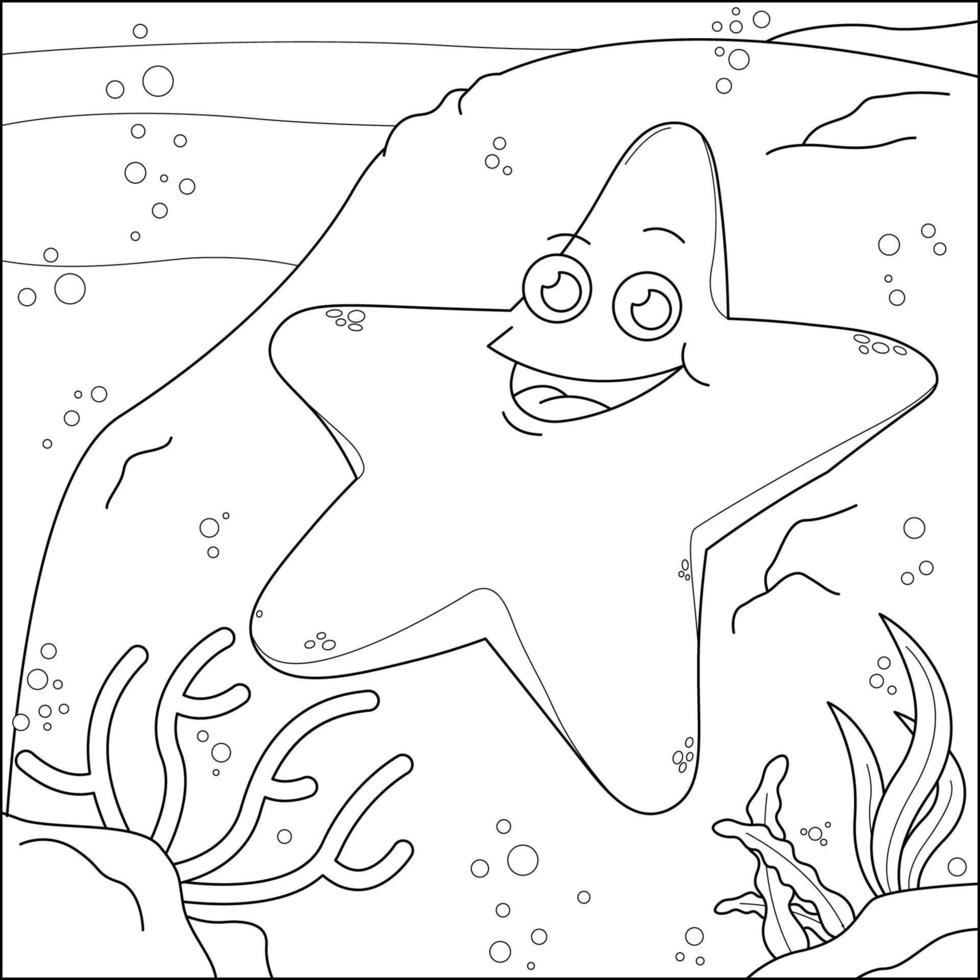 Cute starfish on the seabed suitable for children's coloring page
