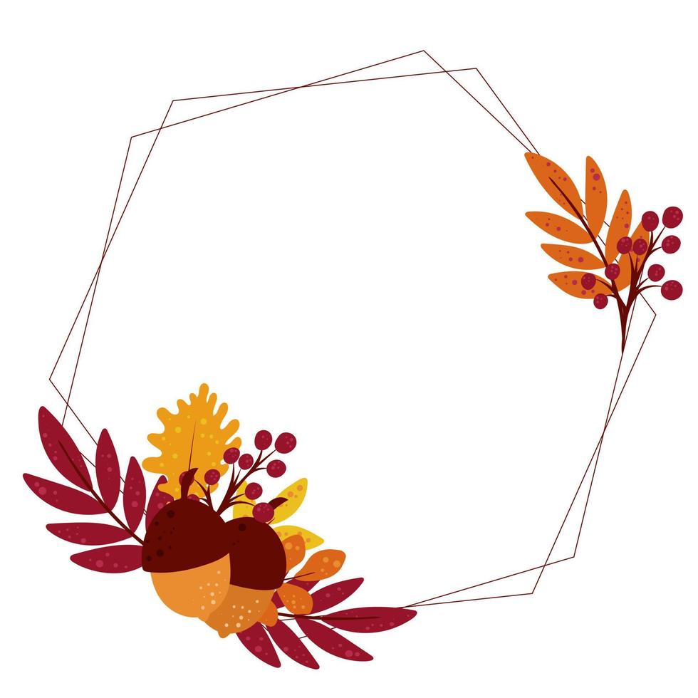 marco de otoño decorado con bellotas de follaje y bayas vector