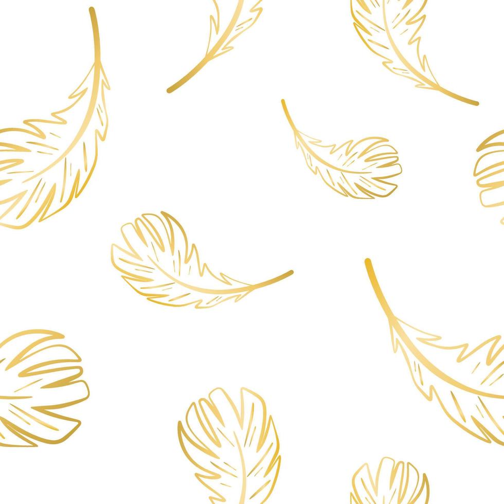 Golden feathers flying seamless pattern vector