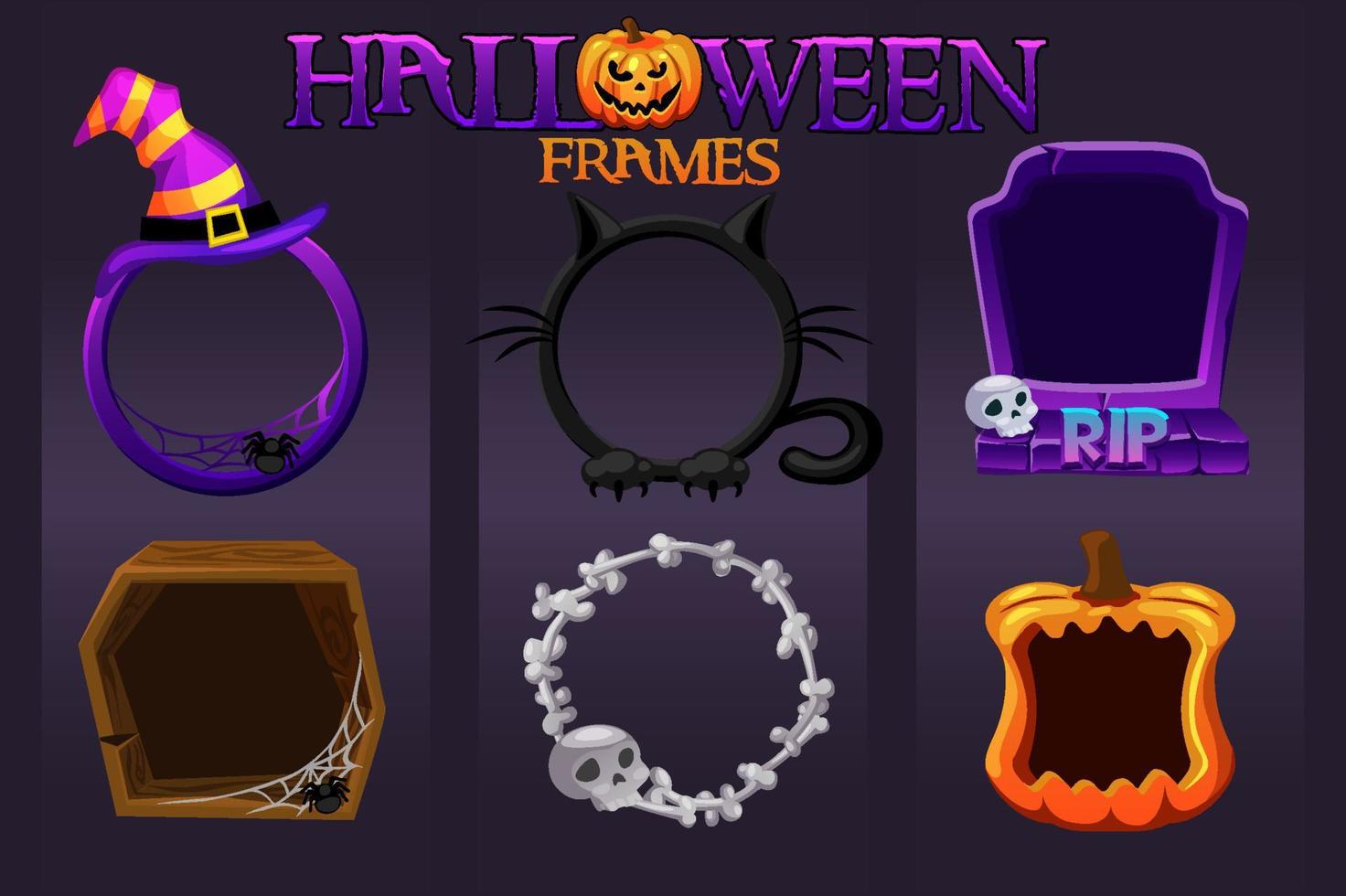 Halloween empty avatar frames, scary templates for graphic design. Vector illustration collection frames cat, bones, pumpkin for the holiday.