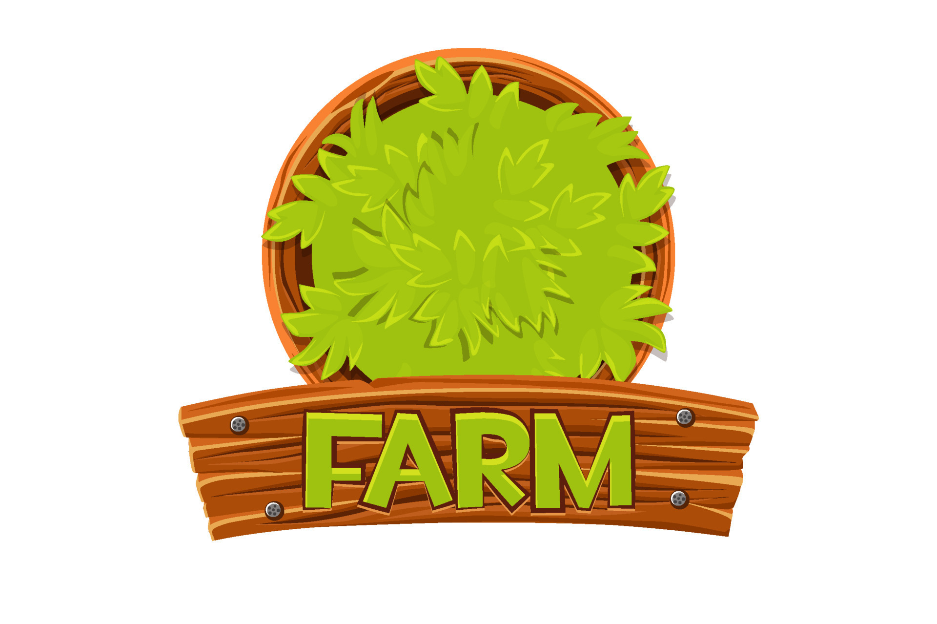 Wooden board and bush with farm logo for graphic design. Vector