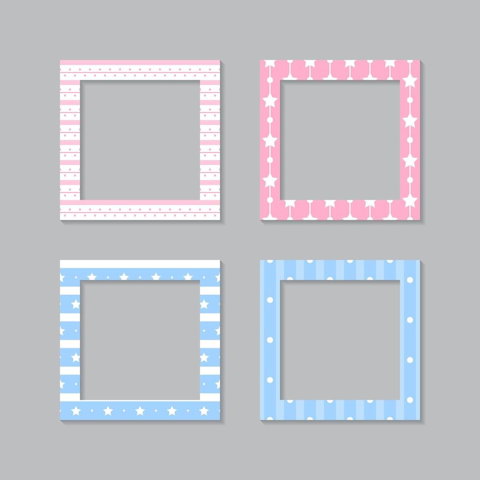 Set of square flat photo frame with ornaments vector