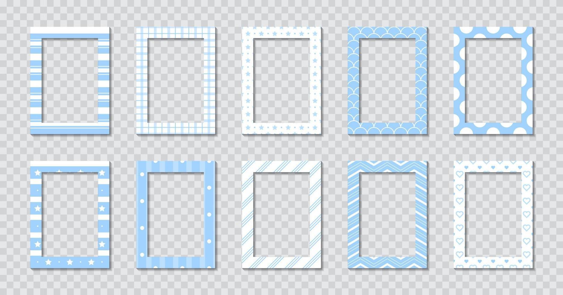 Set of rectangle flat photo frame with ornaments vector