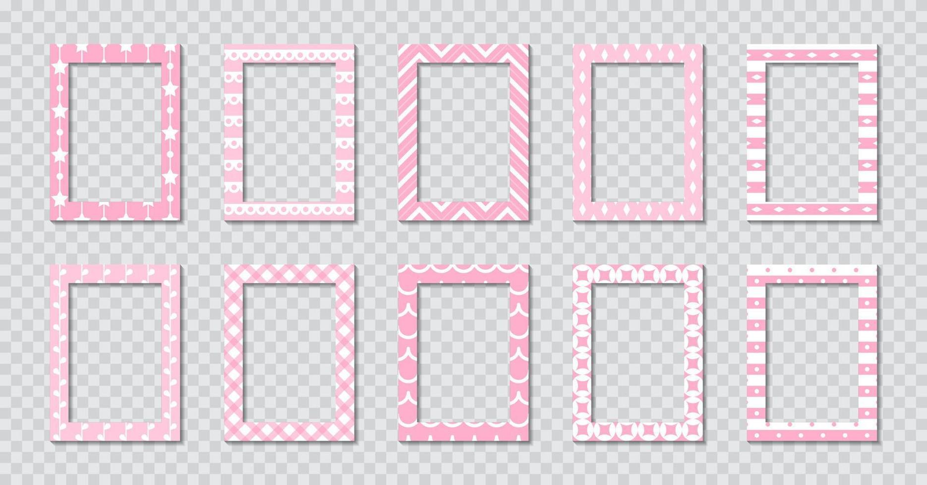 Set of rectangle flat photo frame with ornaments vector