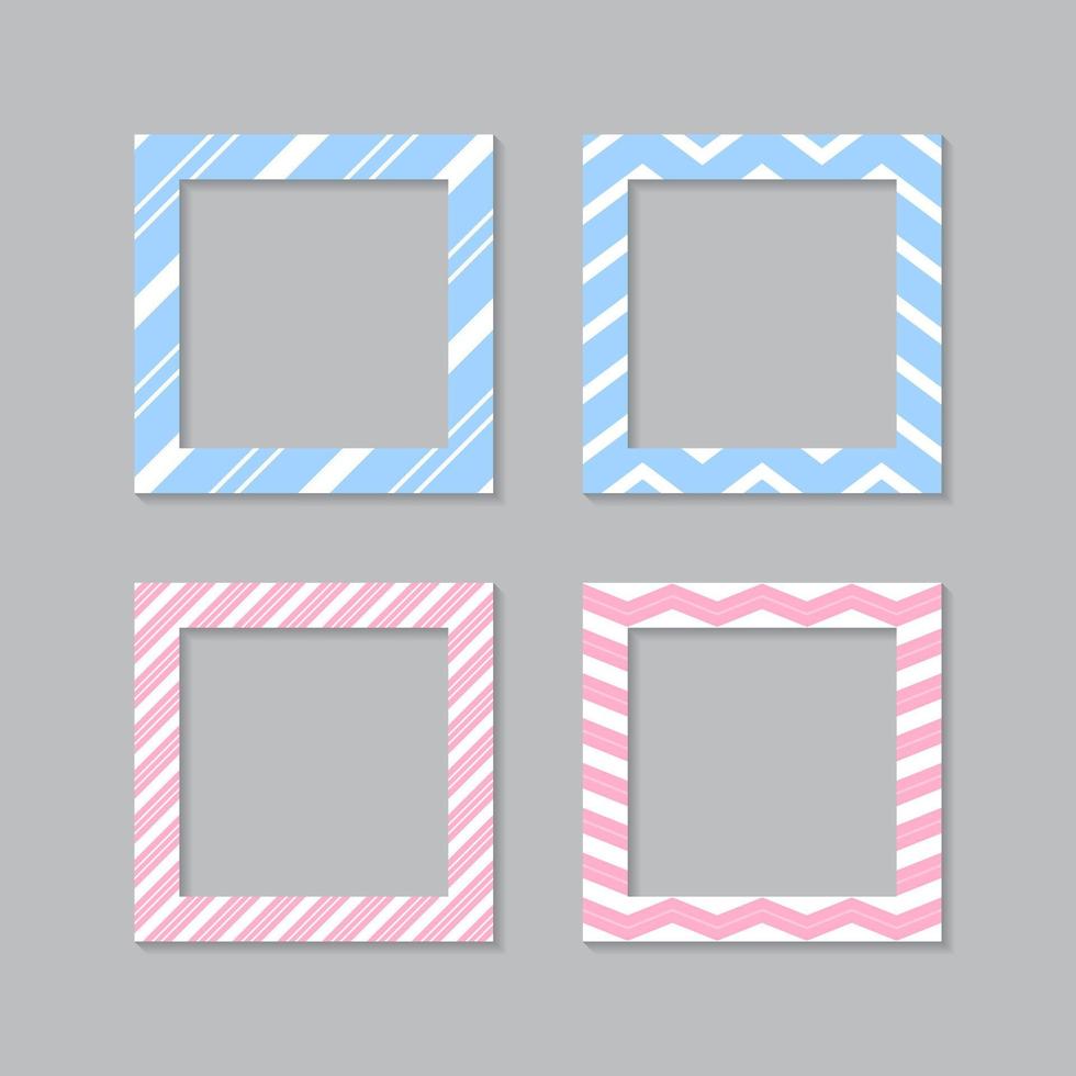Set of square flat photo frame with ornaments vector