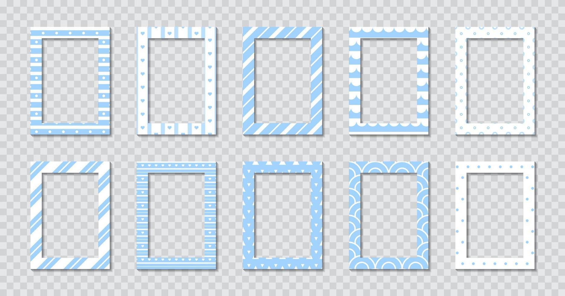 Set of rectangle flat photo frame with ornaments vector