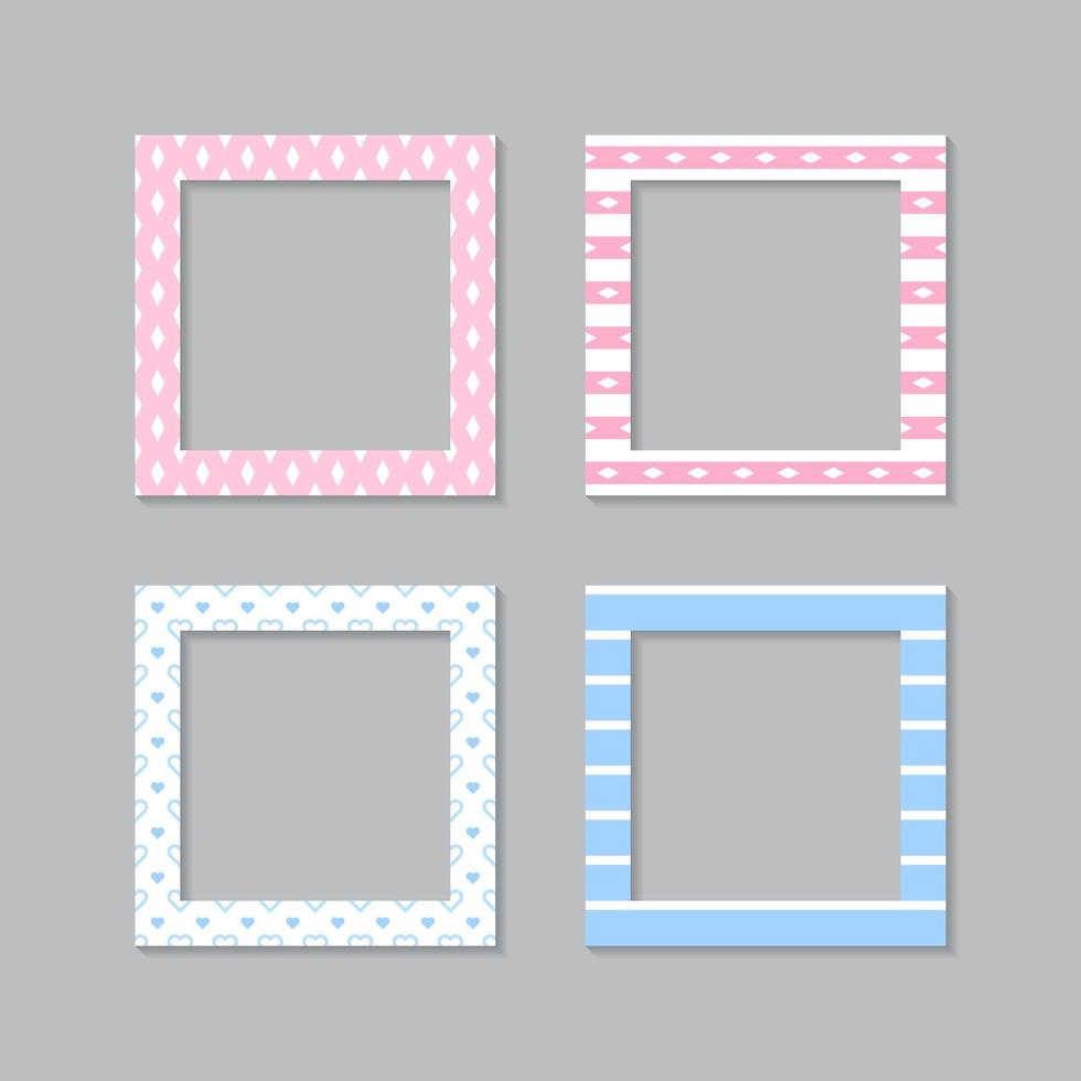 Set of square flat photo frame with ornaments vector