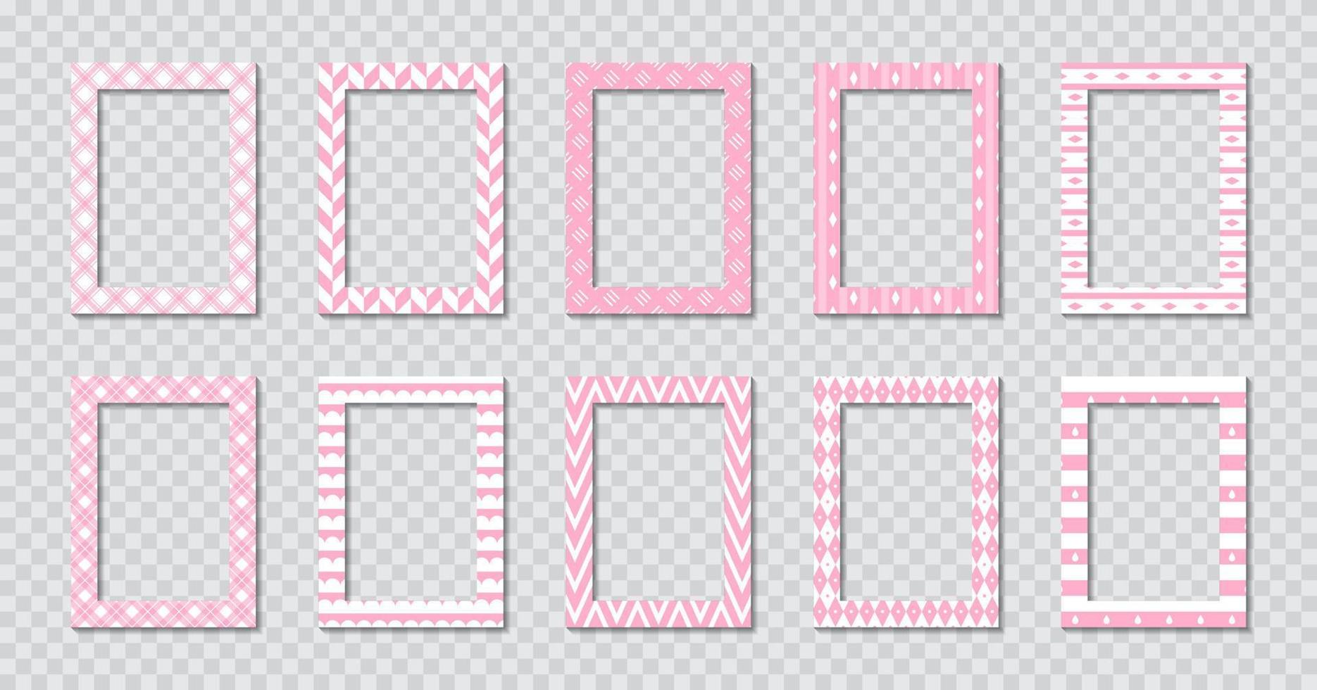 Set of rectangle flat photo frame with ornaments vector
