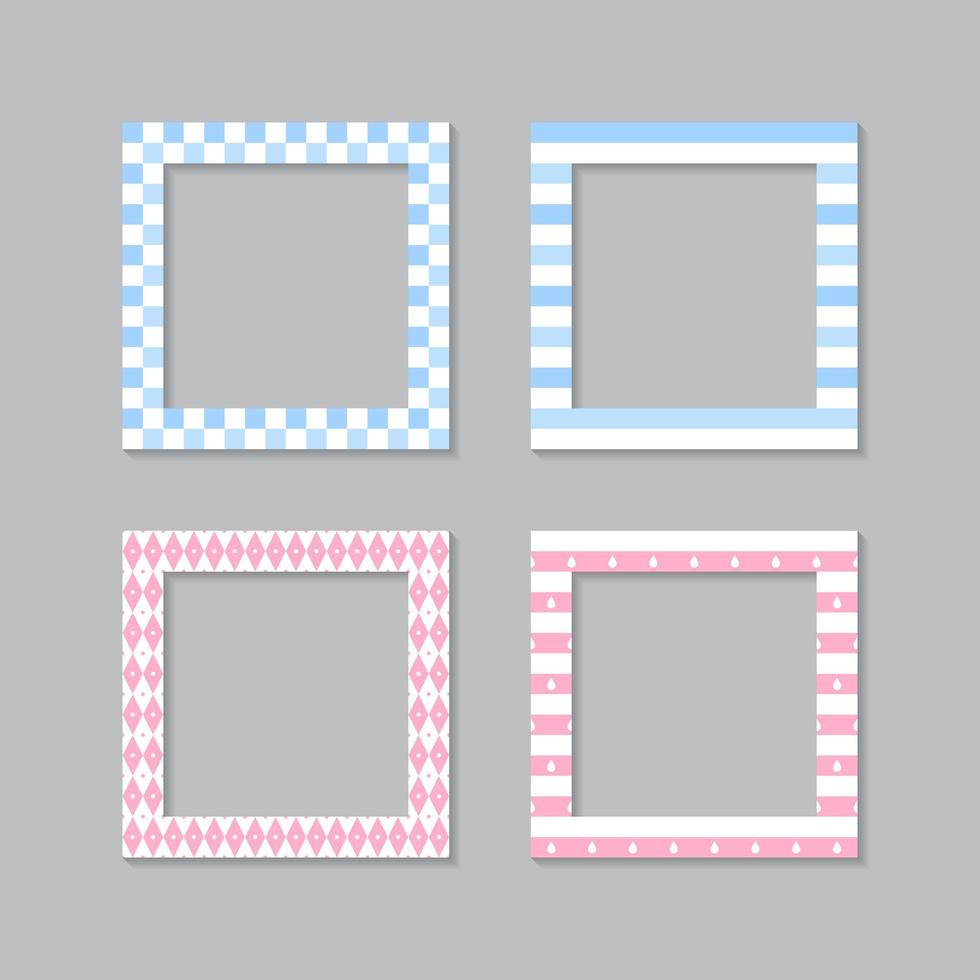 Set of square flat photo frame with ornaments vector