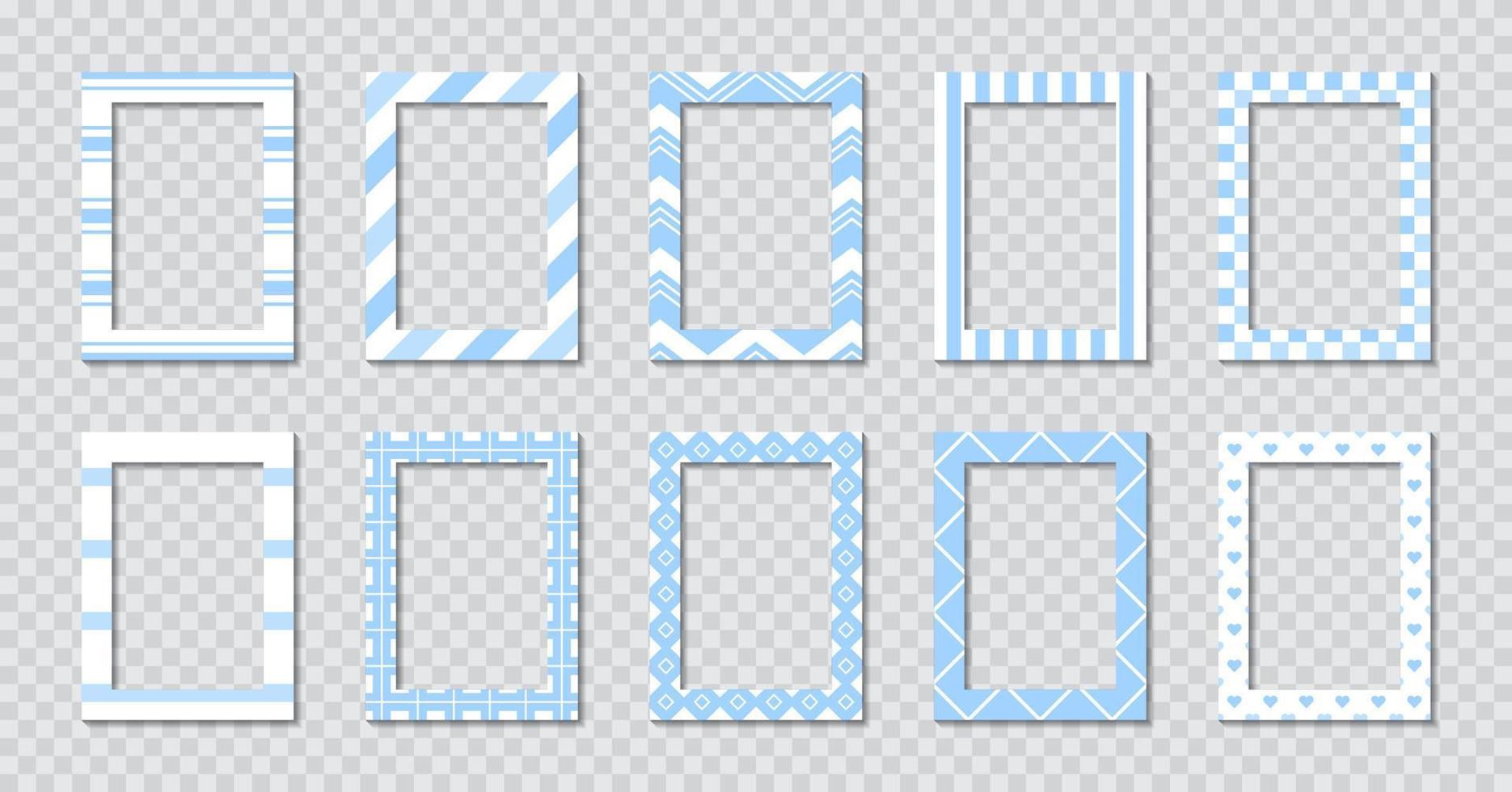 Set of rectangle flat photo frame with ornaments vector