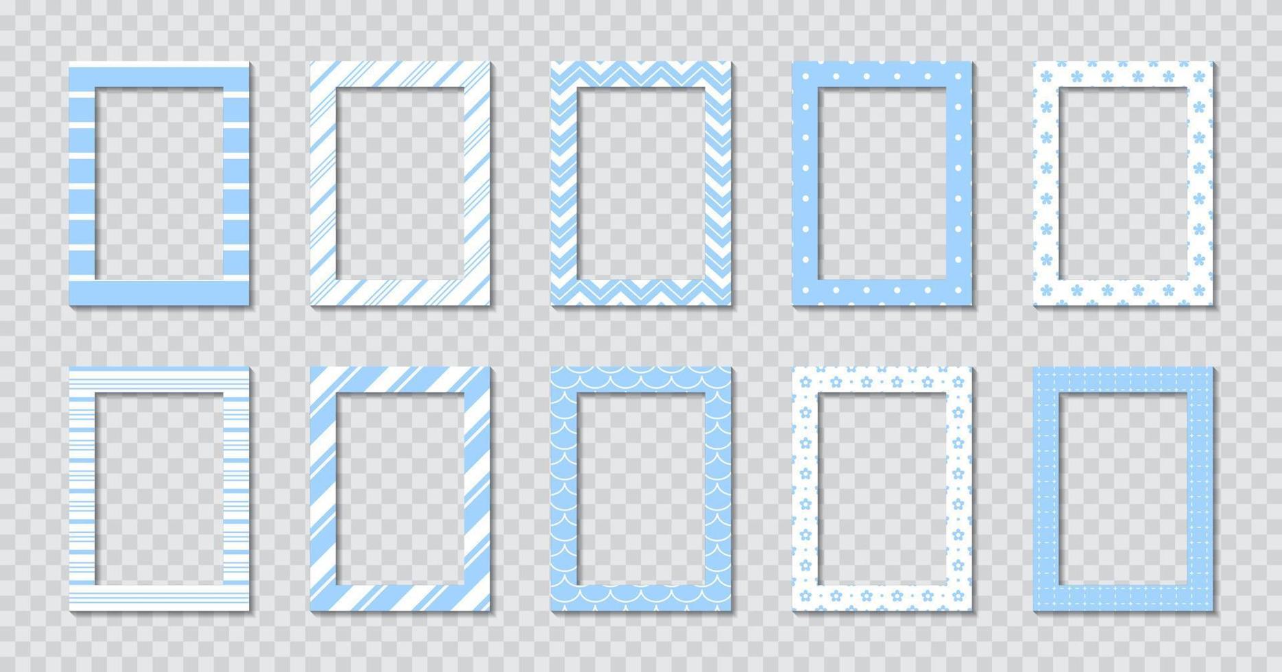 conjunto de marco de fotos plano rectangular con adornos vector