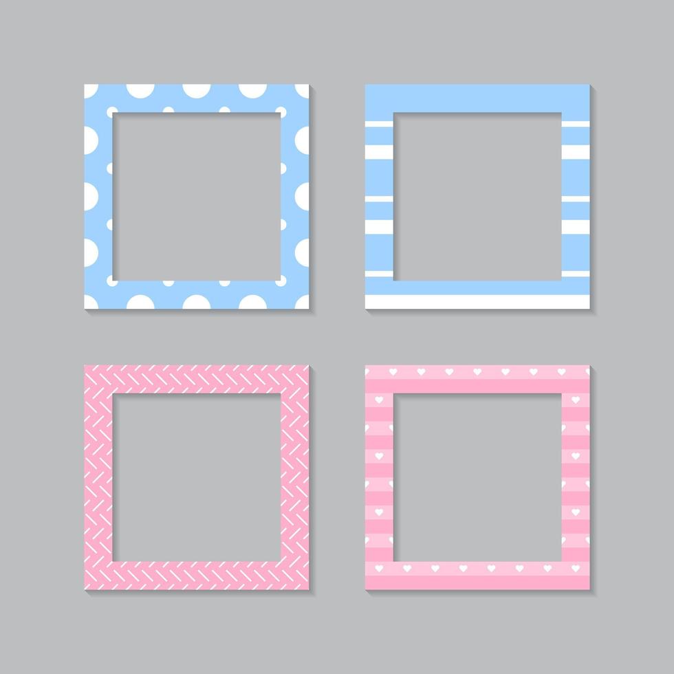 Set of square flat photo frame with ornaments vector