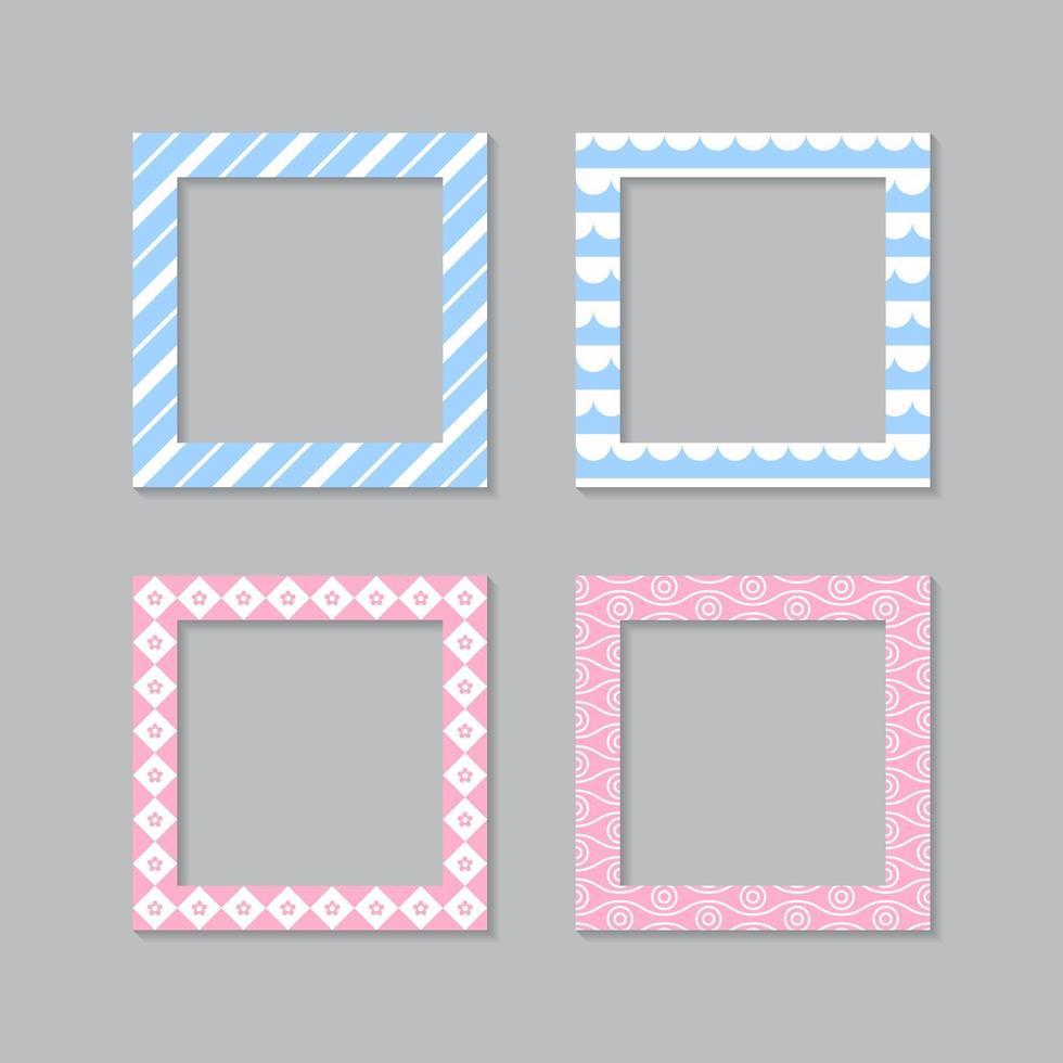 Set of square flat photo frame with ornaments vector
