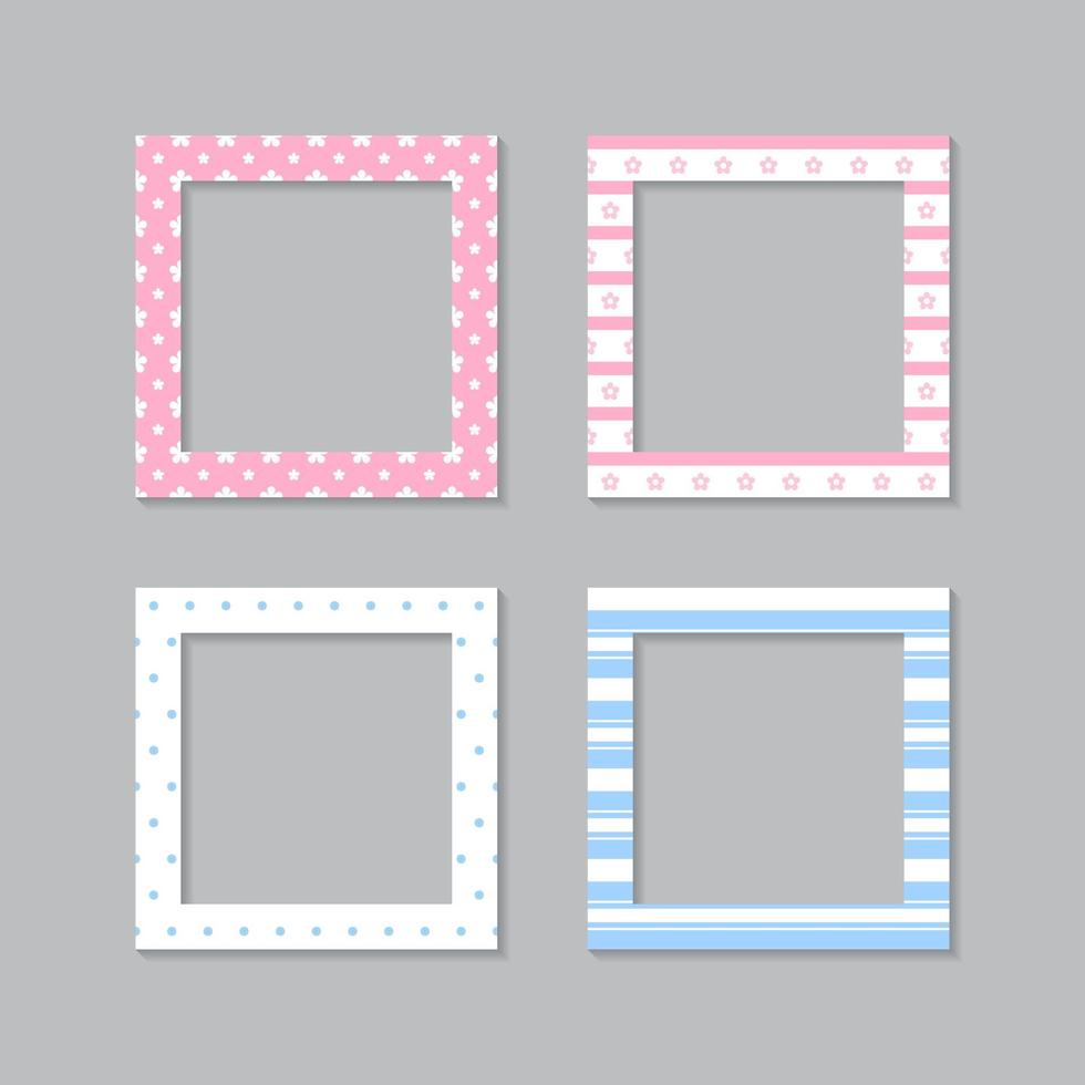 Set of square flat photo frame with ornaments vector