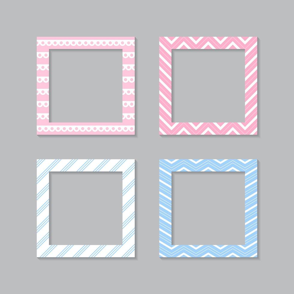 Set of square flat photo frame with ornaments vector