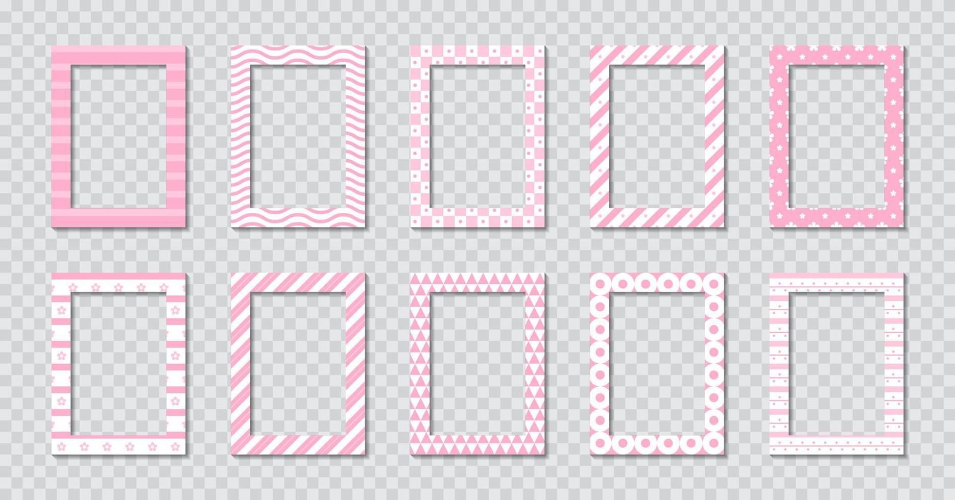 conjunto de marco de fotos plano rectangular con adornos vector