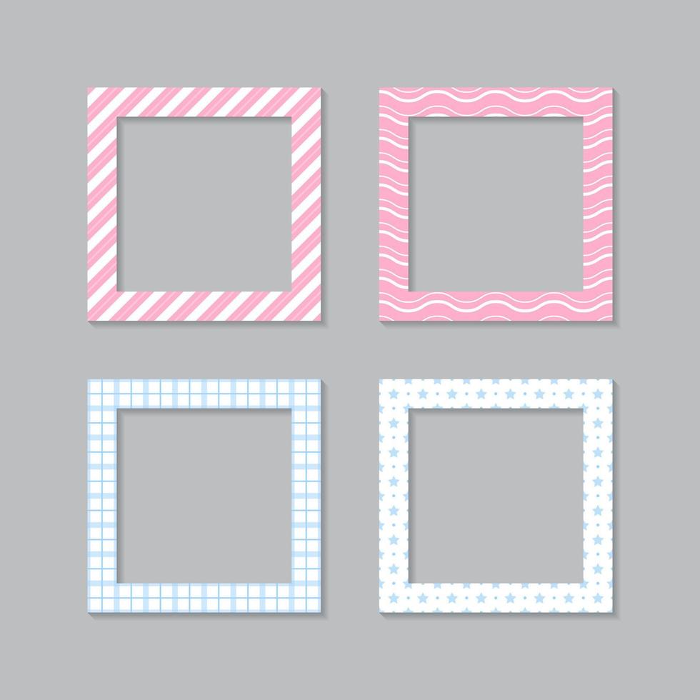 Set of square flat photo frame with ornaments vector