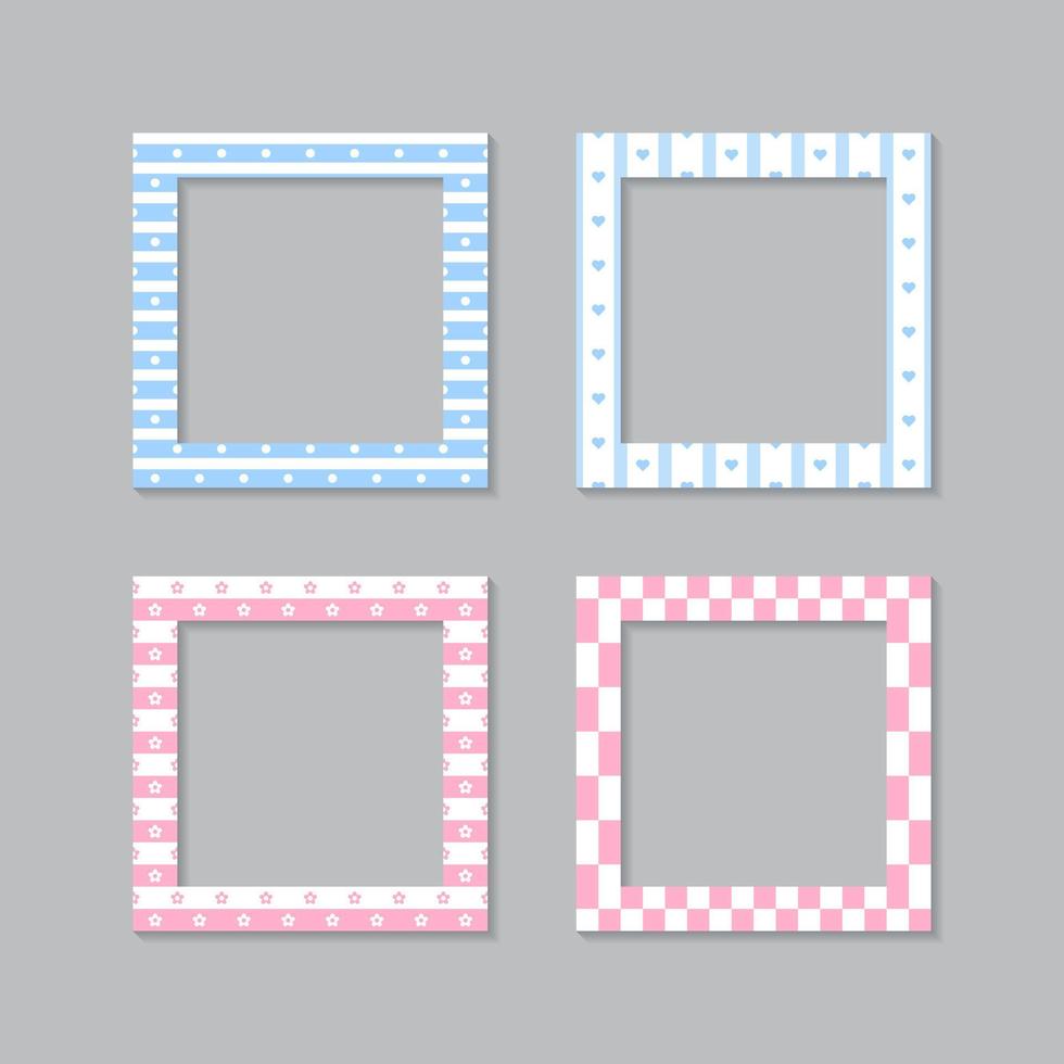 Set of square flat photo frame with ornaments vector