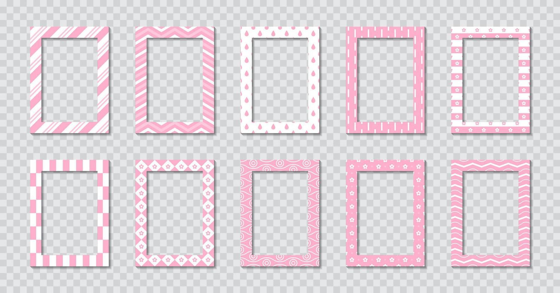 Set of rectangle flat photo frame with ornaments vector