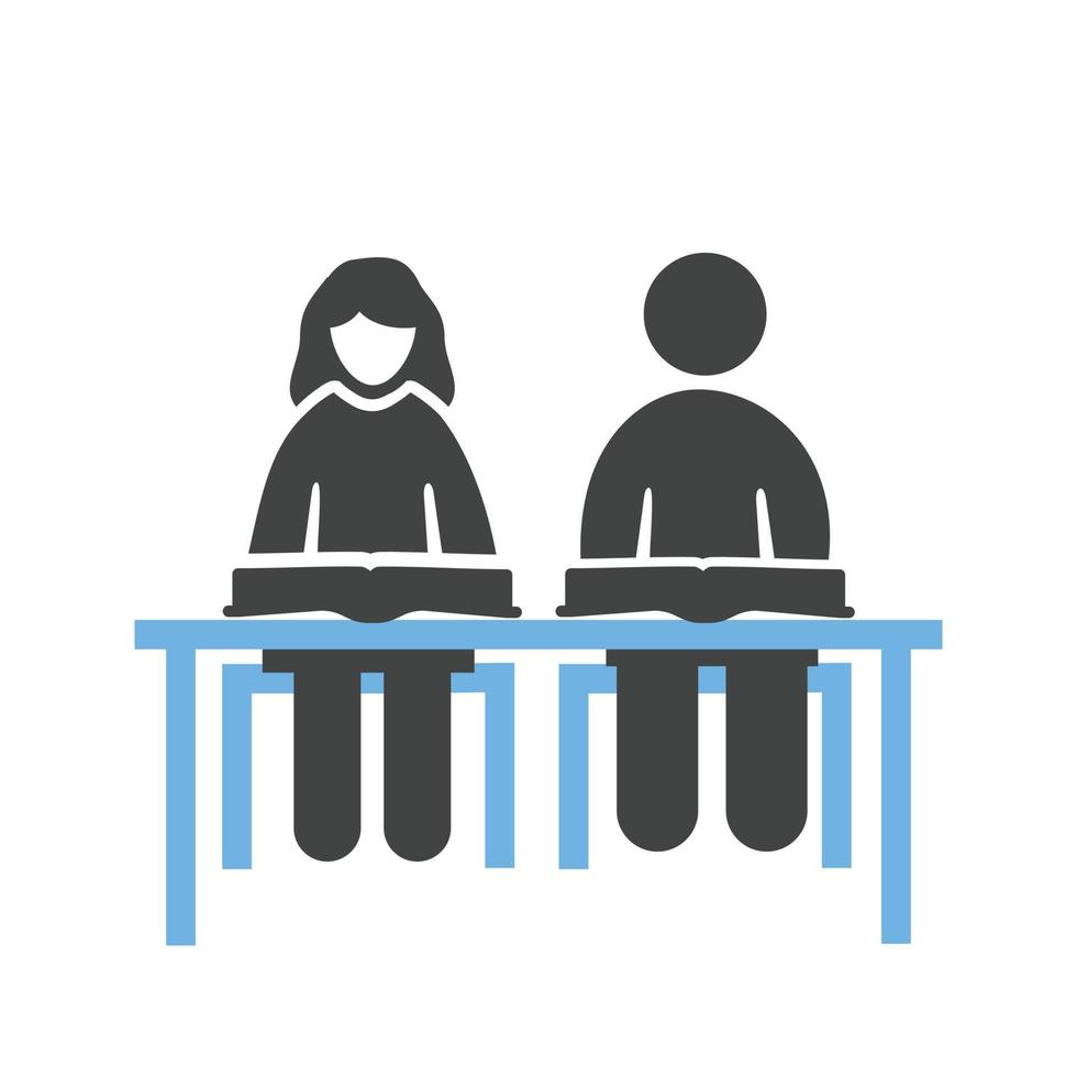 Students Sitting Glyph Blue and Black Icon vector