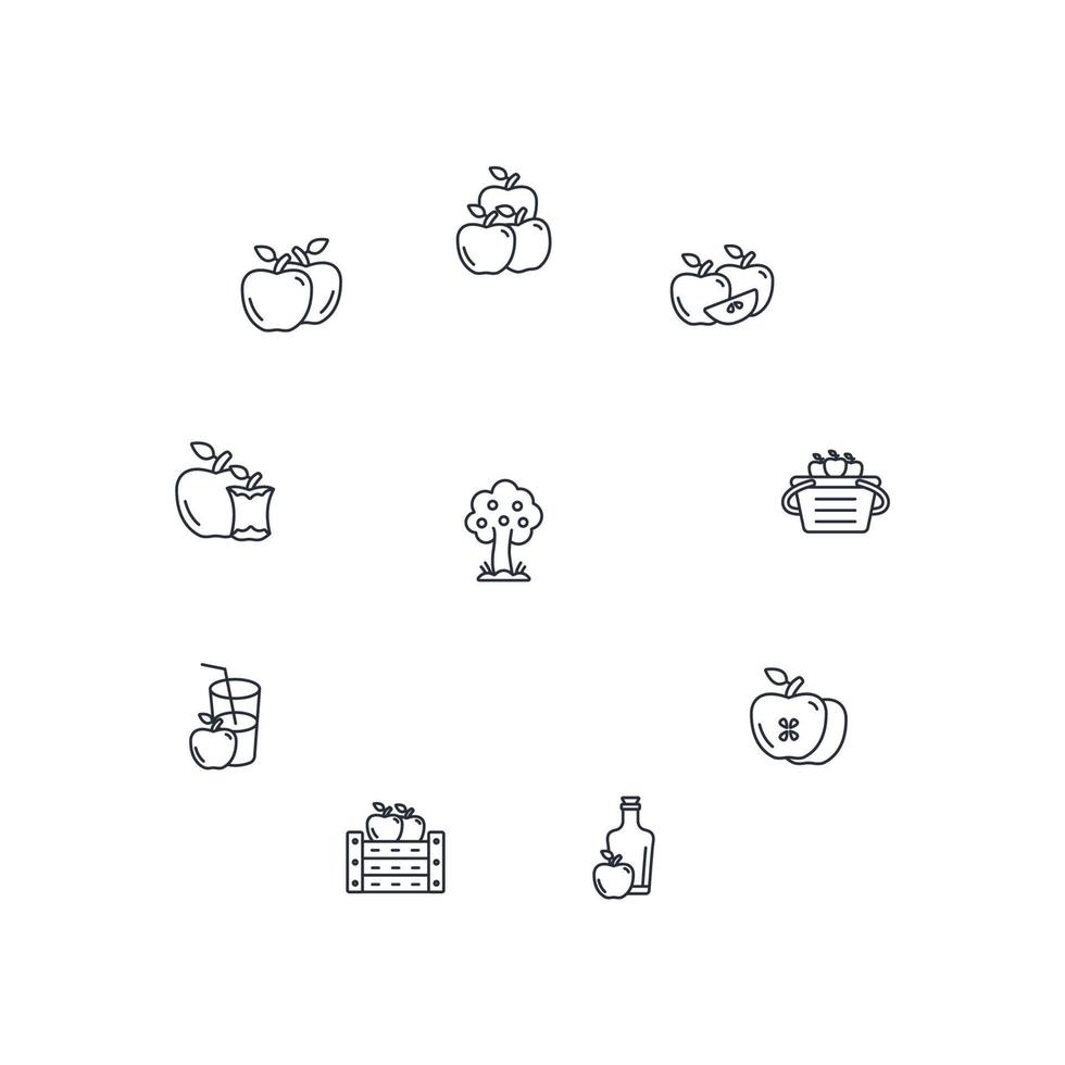 conjunto de iconos de manzana. elementos de vector de símbolo de paquete de manzana para web de infografía