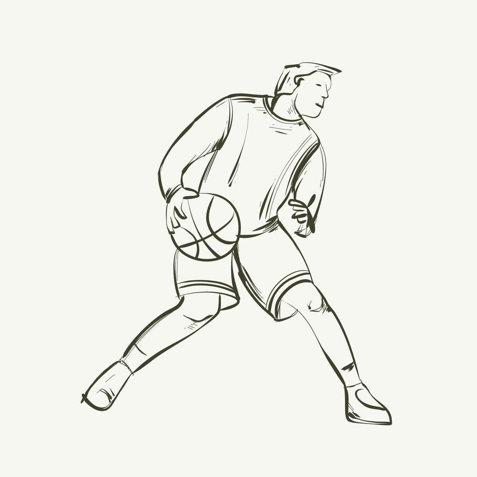 sketch scene of people playing basketball vector