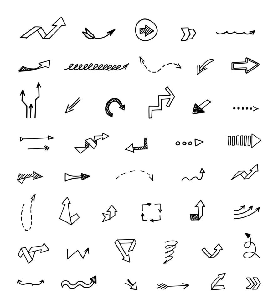 Vector set of hand drawn arrows, elements for presentation