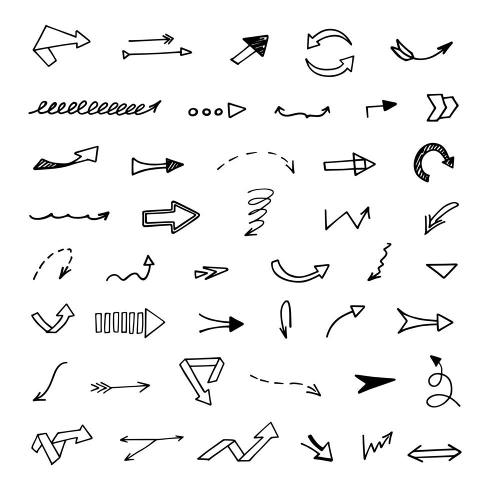 Vector set of hand drawn arrows, elements for presentation