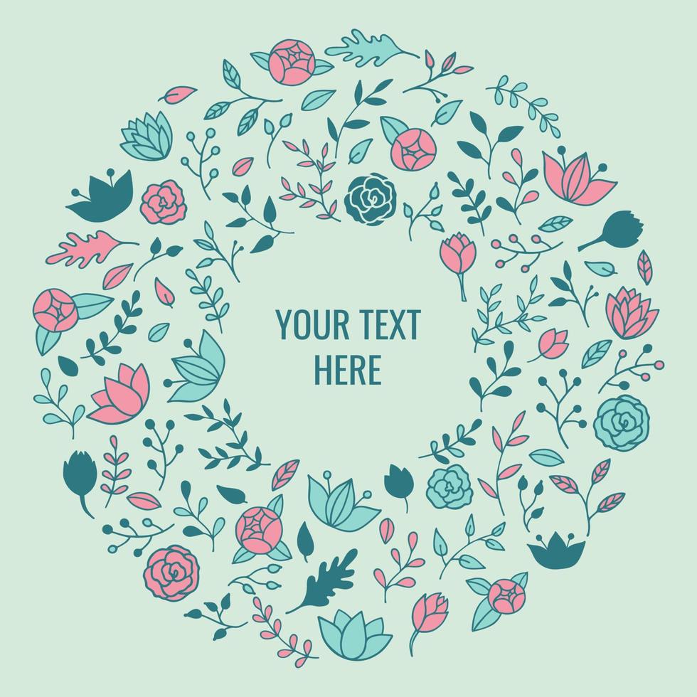Beautiful round frame made of floral elements, flower arrangement, botanical composition, spring concept. Vector template for happy birthday greeting cards, wedding invitations