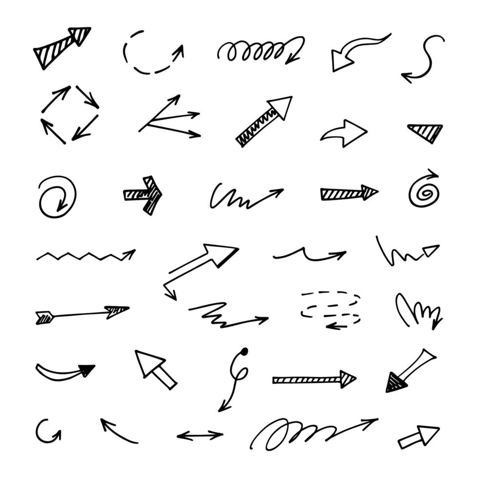 Vector set of hand drawn arrows, elements for presentation