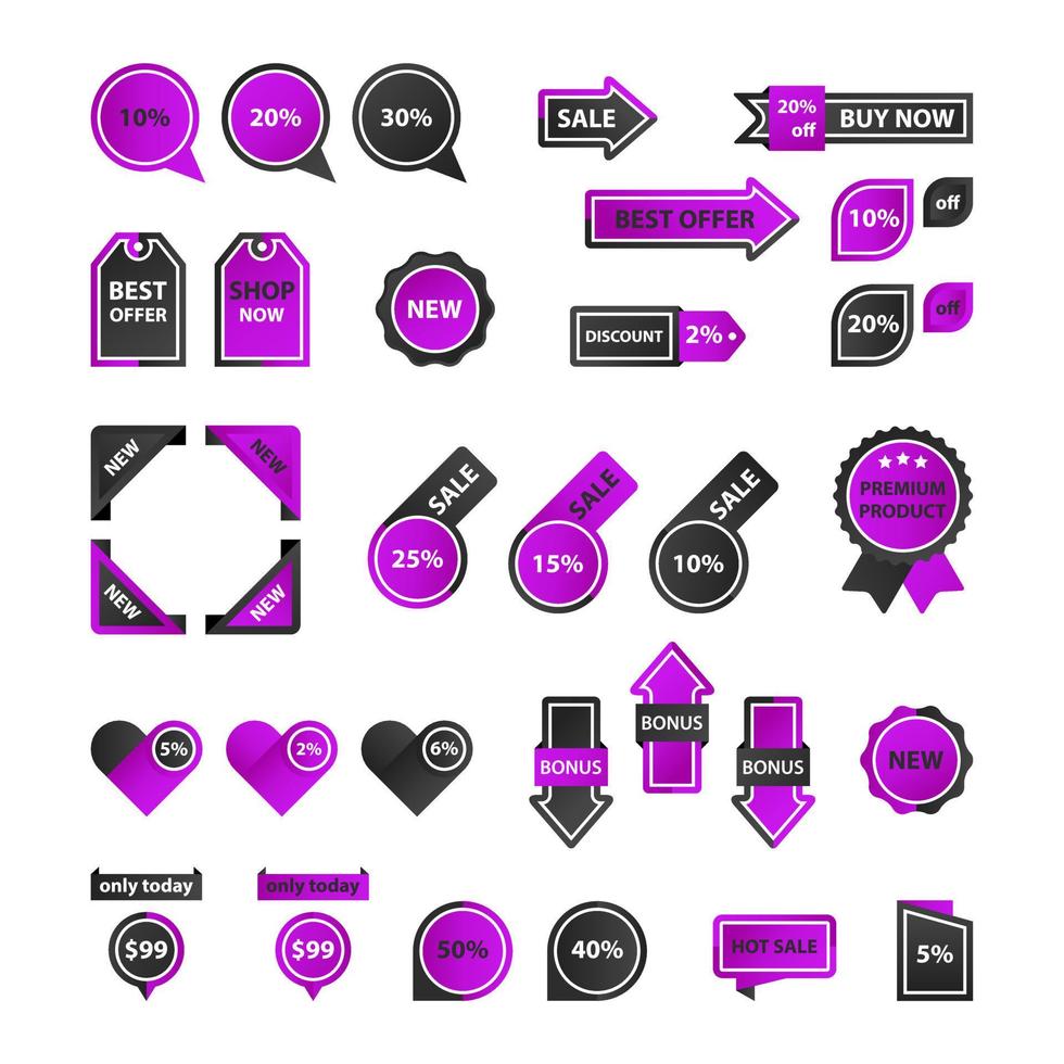 Vector stickers, price tag, banner, label. Coupon sale, offers and promotions vector template. Set of buttons, icons