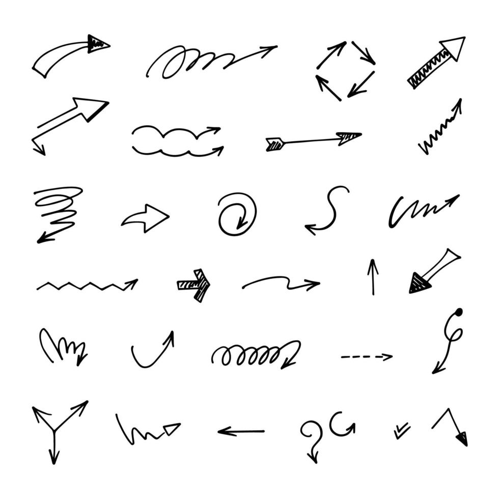 Vector set of hand drawn arrows, elements for presentation