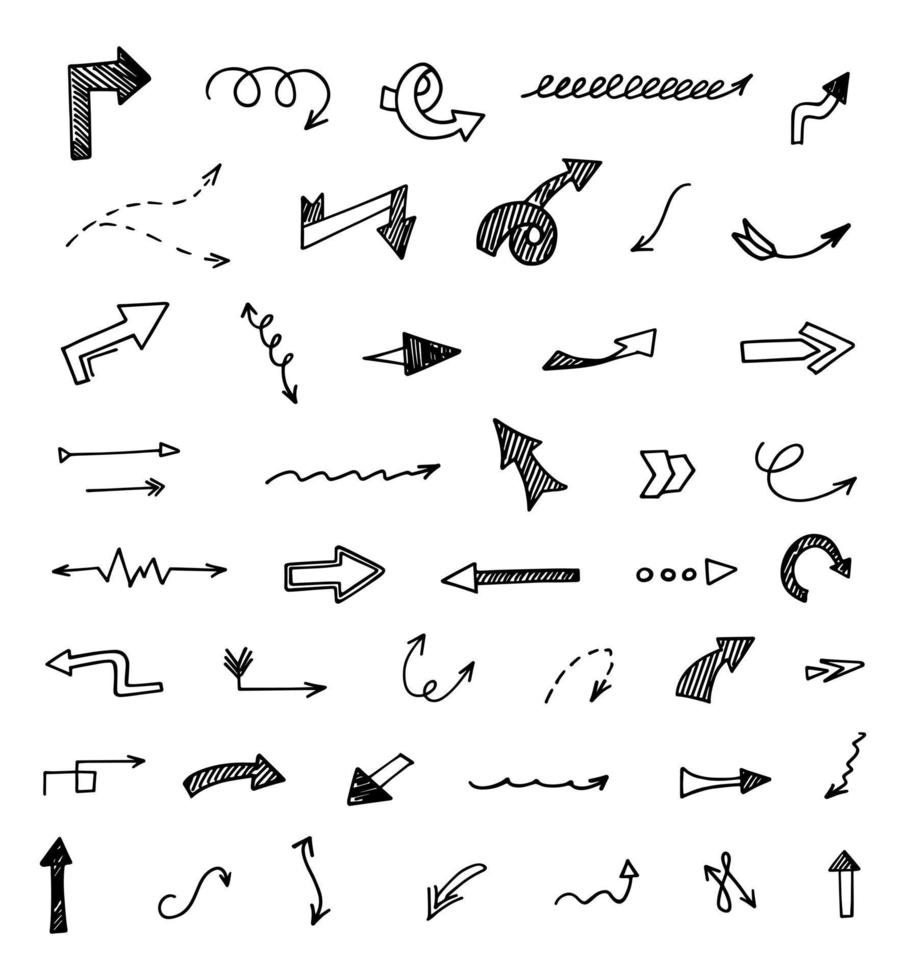Vector set of hand drawn arrows, elements for presentation
