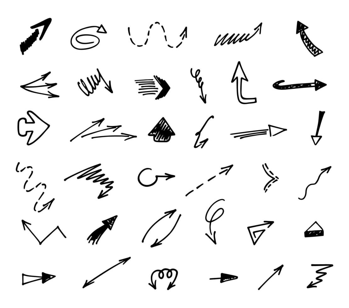 Vector set of hand drawn arrows, elements for presentation