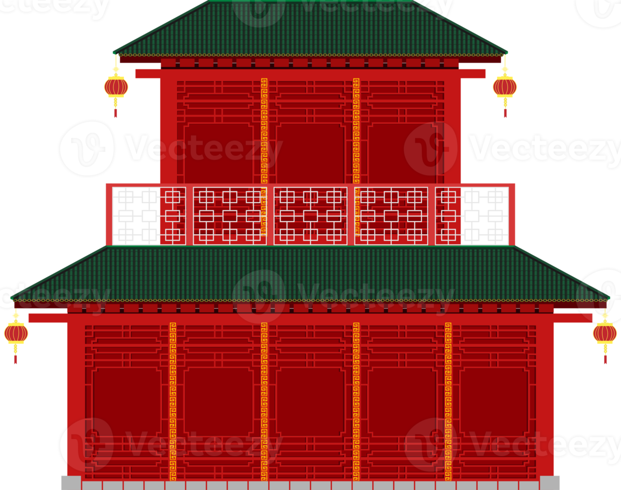 maison chinoise à 2 étages style de couleur rouge et noir sur le toit png