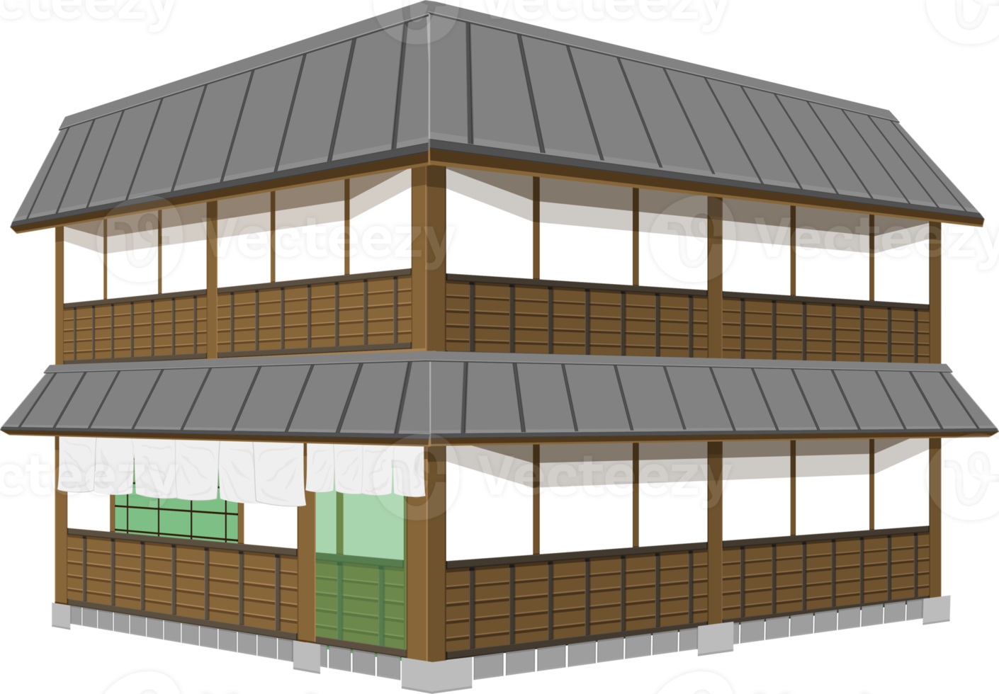 3d twee verdieping Japans huis of restaurant oud wijnoogst stijl. png