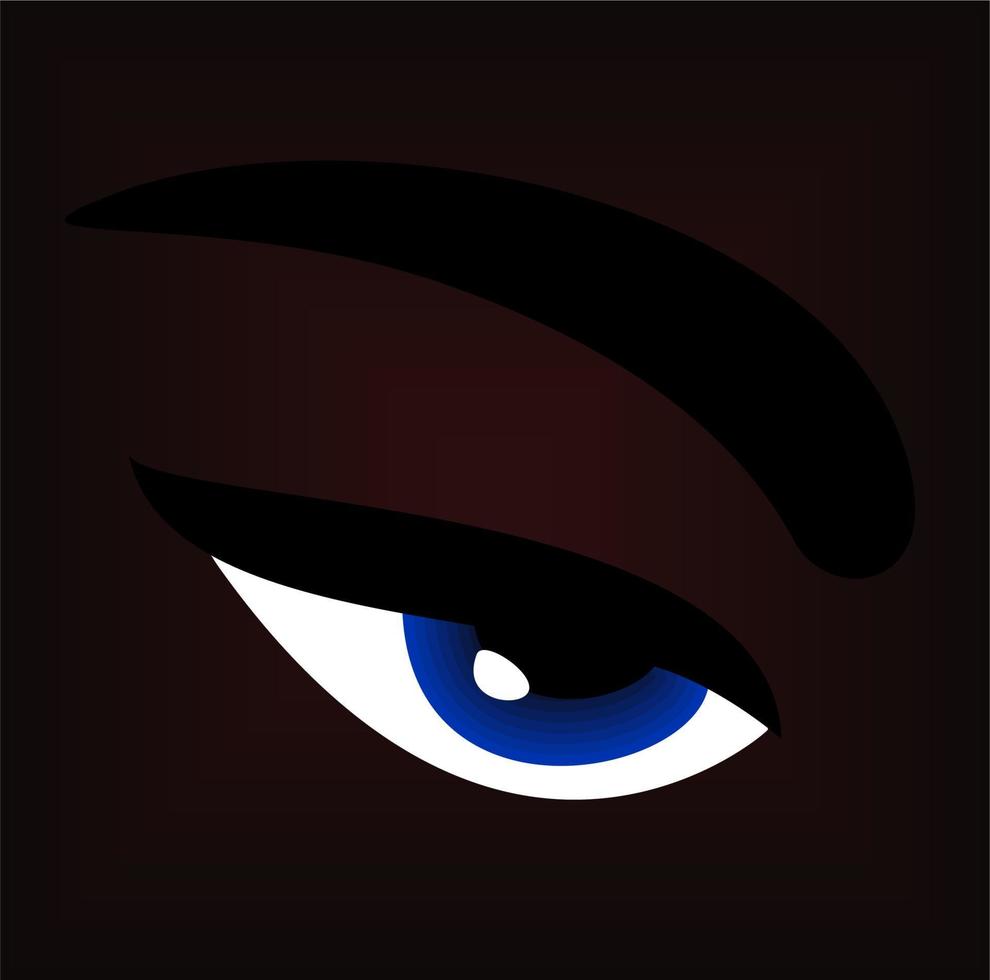 Blue eye with eyebrow in the darkness. vector