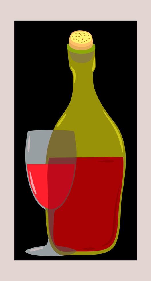 Vector isolated illustration of bottle and glass with red wine.