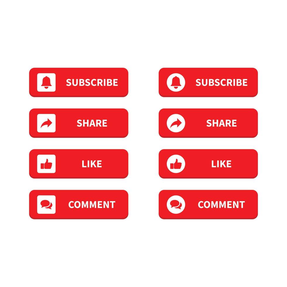 Subscribe, like, share, comment buttons vector